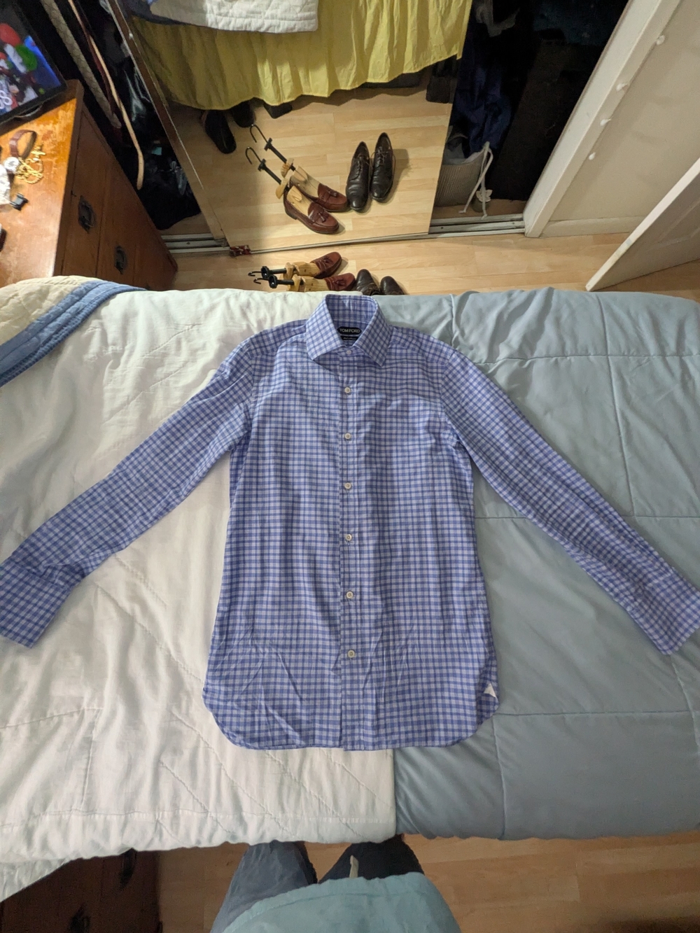 Tom Ford Blue and White Checked Dress Shirt - Picture 4 of 14